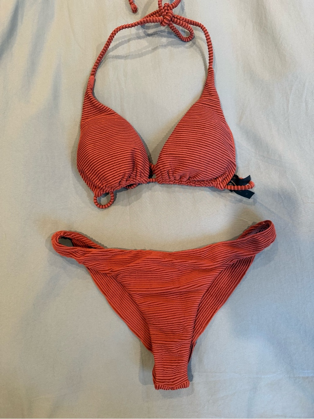 Vix Paula Hermanny Textured Rust-Striped Tie Halter Bikini Set - Women Swim